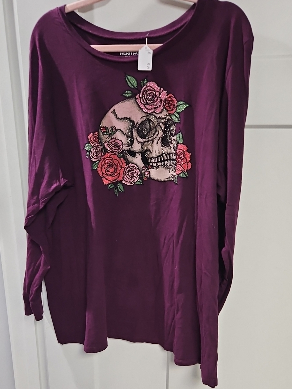 torrid Plum Long-Sleeve Top with Beaded Skull & Rose Design